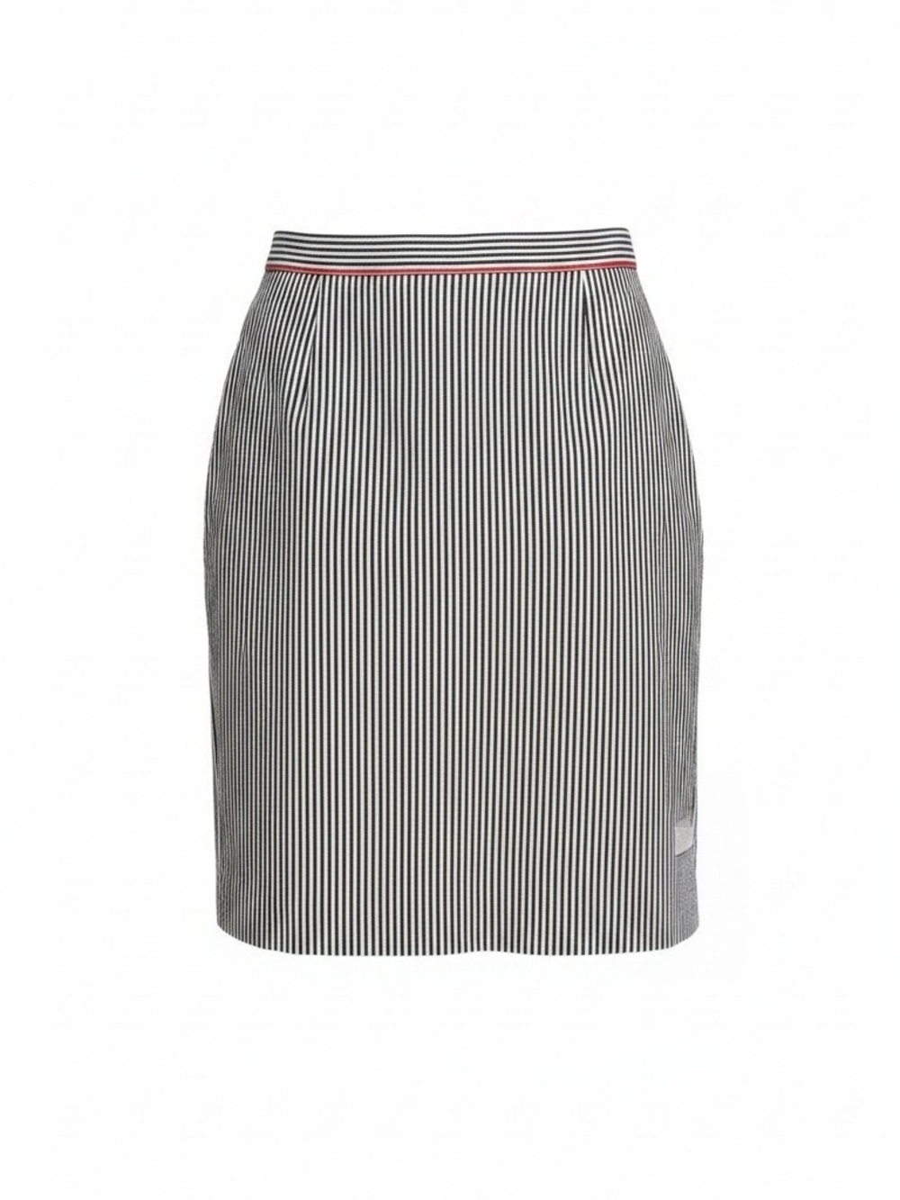 J. Crew Blue and White Pinstripe Pencil Skirt with Red-Trim Waist SZ 12